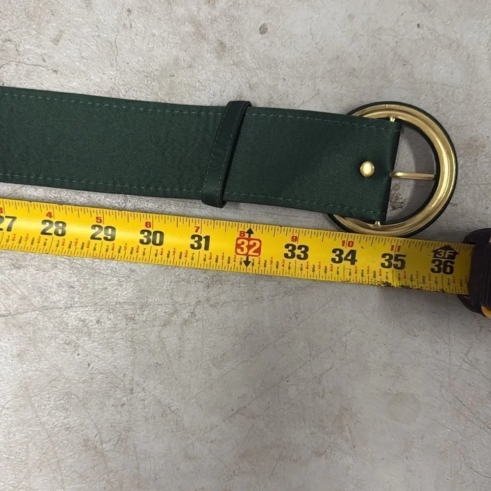 NICHOLAS Green Leather Belt with Brass Buckle - Lightweight Belt NWOT